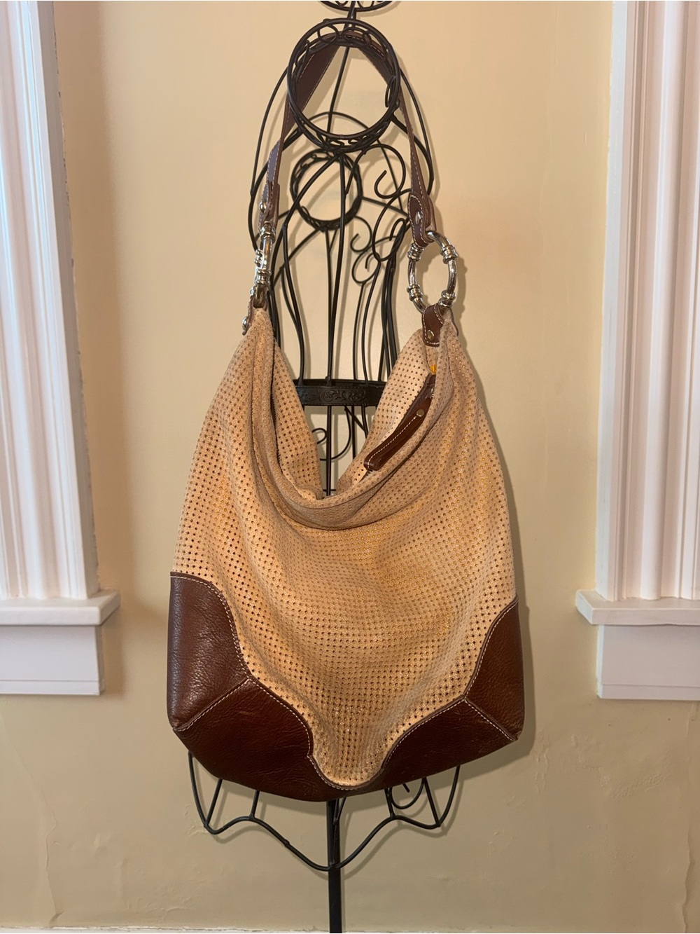 Italian leather Beige and Brown Hobo Bag - oversized  Tote y2k